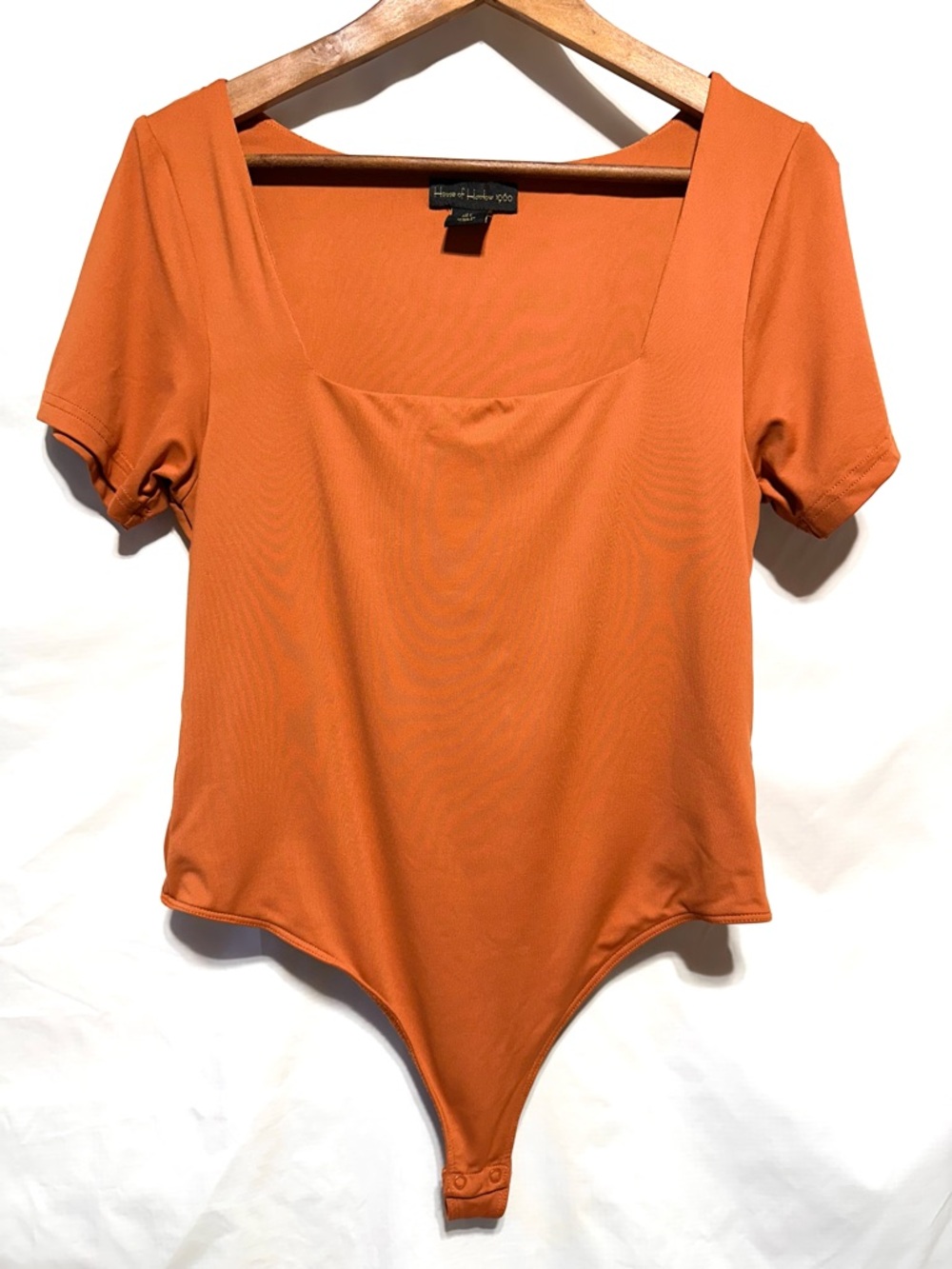 House of Harlow 1960 Square Neck Puff Sleeve Bodysuit Burnt Orange Fall Top